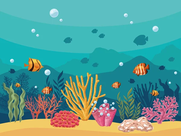 Sealife scene met vissen — Stockvector