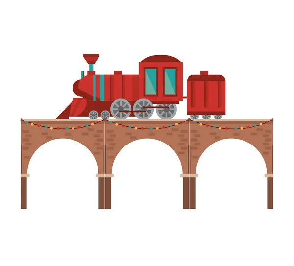 Christmas bridge with train — Stock Vector