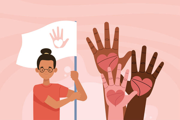 женщина с флагом сердца