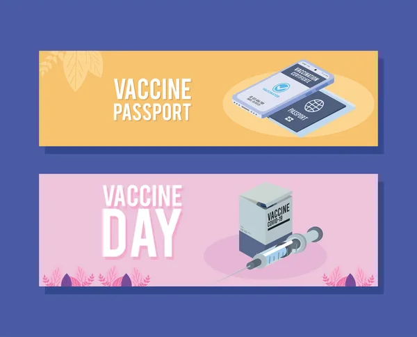 ワクチンパスポートと日 — ストックベクタ