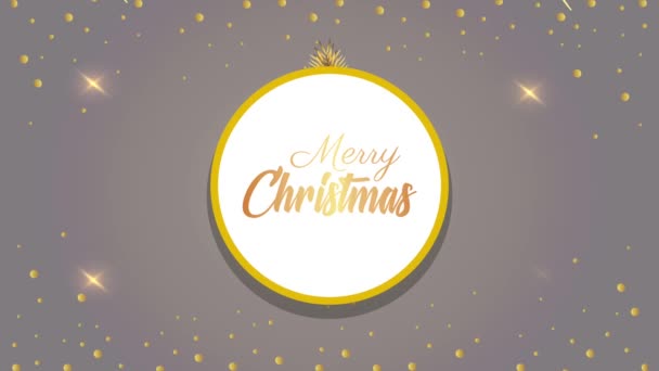 Glad god jul bokstäver i gyllene cirkulär ram — Stockvideo