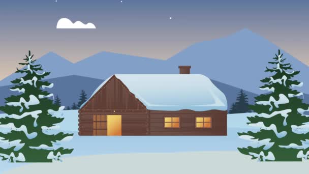 Frohe Weihnachten Animation mit Haus in Schneelandschaft — Stockvideo