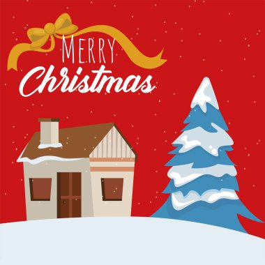 Mutlu noel kartı kar manzarası