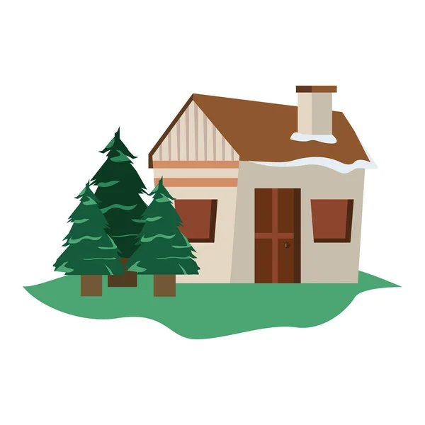 Casa de madeira com neve — Vetor de Stock