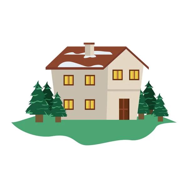 Casa con nieve — Vector de stock