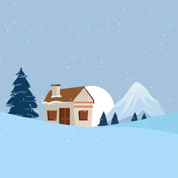Paysage d'hiver avec maison — Image vectorielle