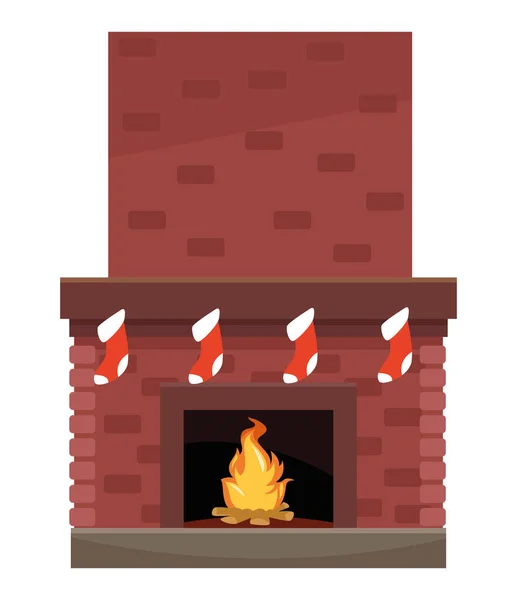 Chimenea de Navidad con calcetines — Vector de stock