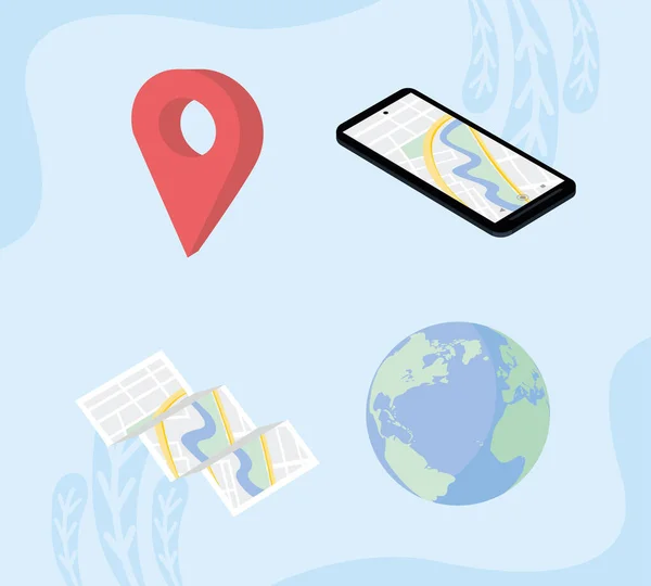 Cuatro iconos de servicio gps — Vector de stock