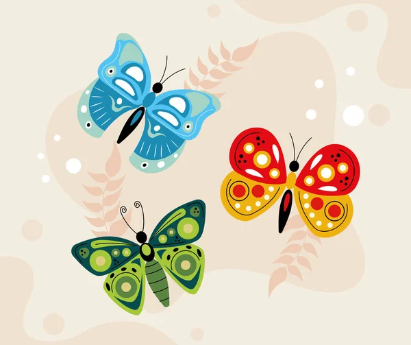 Groupe de trois papillons mignons — Image vectorielle