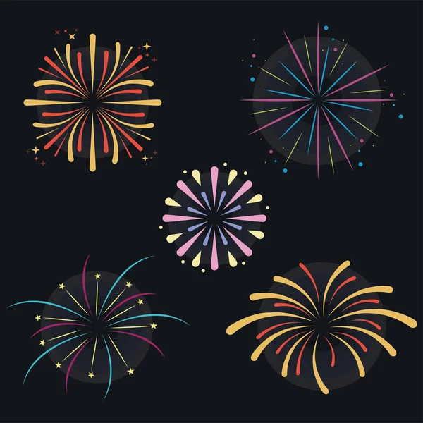 Five fireworks explosion icons — Stock Vector