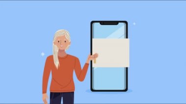 Akıllı telefonu ve istatistikleri olan genç bir kadın.