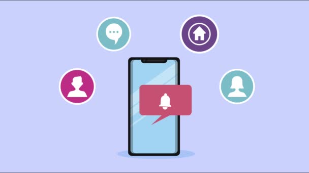 Смартфон с анимацией в социальных сетях — стоковое видео