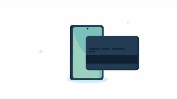 Ekommerce animasyonu akıllı telefon ve kredi kartıyla — Stok video