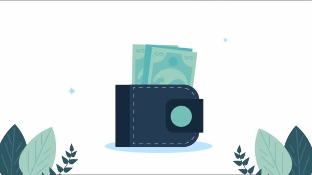 Финансово-экономическая анимация с счетами в бумажнике — стоковое видео