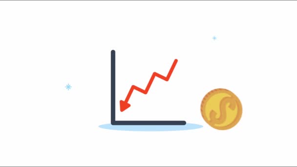 Финансово-экономическая анимация с уменьшением монет — стоковое видео