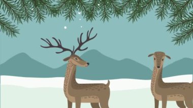 Kar manzarasında sevimli ren geyiği vahşi hayvanlar