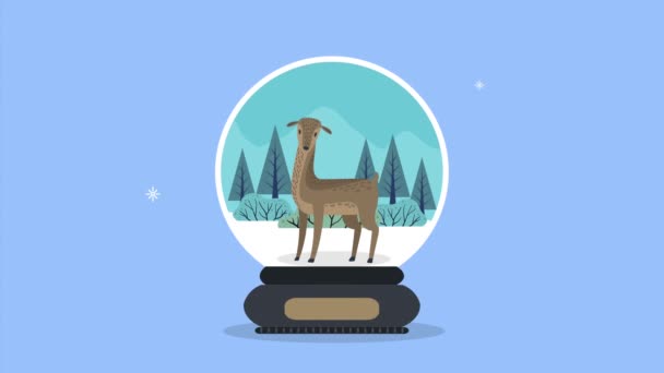 Cristmas sphere with deer snowscape scene — Stock Video