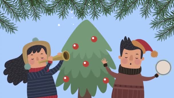 Niños pequeños tocando instrumentos animación navideña — Vídeo de stock