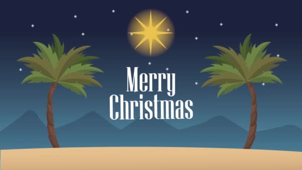 Mery christmas lettering with desert night animation — Vídeo de Stock