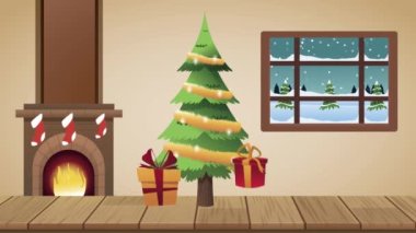 Ağaç ve bacayla mutlu noel animasyonları