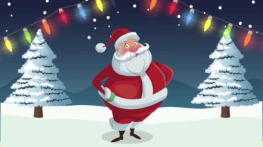 Kar manzaralı Noel Baba 'yla Mutlu Noeller animasyonu