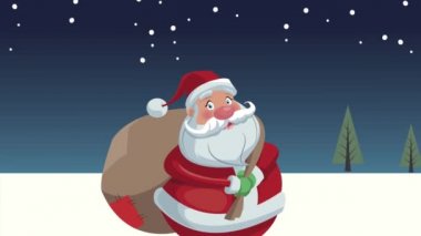 Kar manzaralı Noel Baba 'yla Mutlu Noeller animasyonu