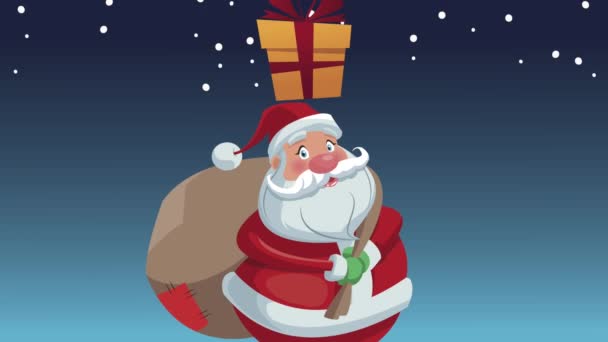 Merry christmas animation with santa claus and gift — Stock Video