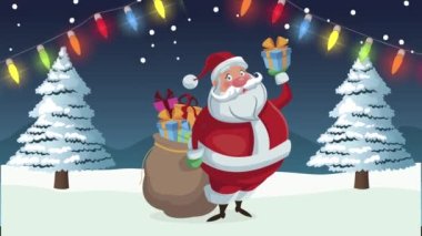 Mutlu noel animasyonları Noel Baba ve ampullerin ışıkları