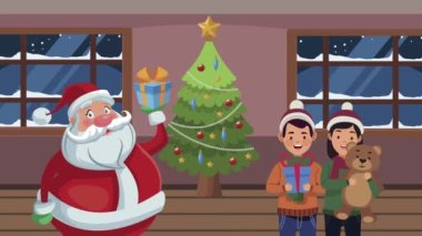 Noel Baba ve çiftle mutlu noel animasyonları