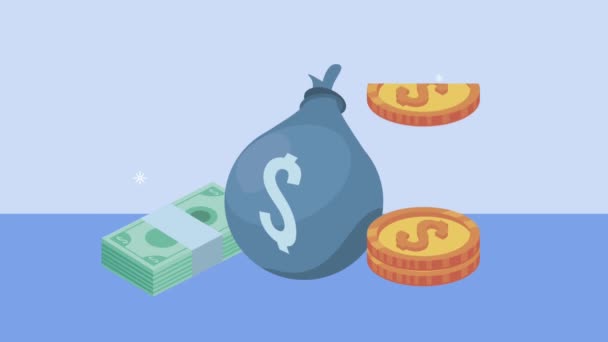 Financial economy animation with money bag — Stock Video