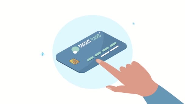 Animatie van de financiële economie met hand en creditcard — Stockvideo