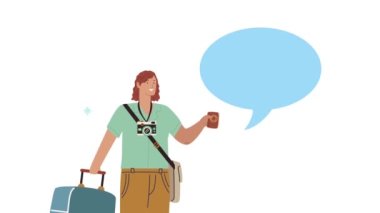 Bavullu ve fotoğraf makineli genç bir kadın.