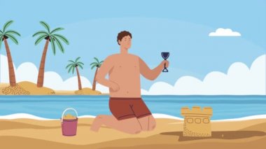 genç adam sahilde oynarken