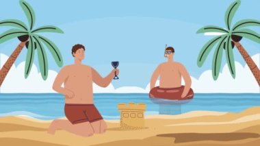 Genç çocuklar sahilde oynuyorlar.