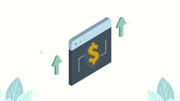 Animación de la economía financiera con símbolo del dólar en la página web — Vídeos de Stock