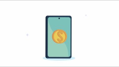ekommerce animasyonu akıllı telefon ve bozuk parayla