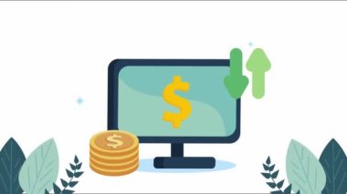 ekommerce animasyonu masaüstü ve bozuk paralar ile