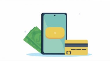 ekommerce animasyonu akıllı telefon ve kartlarla