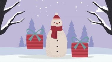 Hediye kar manzaralı Noel Kardan Adam