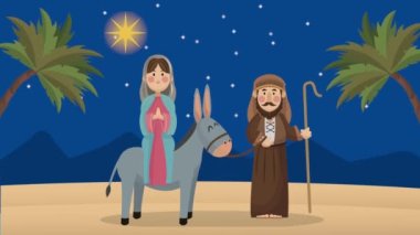 Eşek içinde Joseph ve Mary ile Mutlu Noeller animasyonu