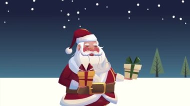Noel Baba ve hediyelerle mutlu noel animasyonları