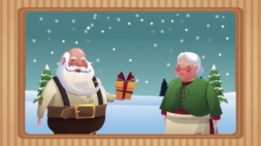 Noel Baba ve eşiyle mutlu noel animasyonları