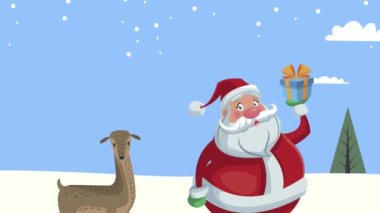 Noel Baba ve geyikle mutlu noel animasyonu