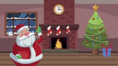 Mutlu noel animasyonları Noel Baba şöminede