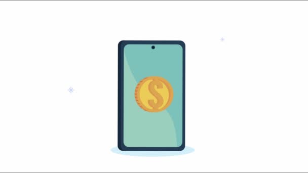 Ekommerce animasyonu akıllı telefon ve bozuk parayla — Stok video