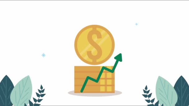 Animación financiera y económica con aumento de dinero — Vídeos de Stock