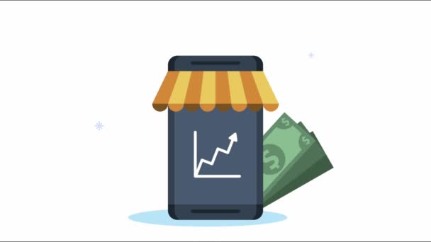 Ecommerce animation with statistics in smartphone — Stock Video