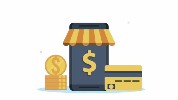 Ecommerce animation with money in smartphone — Vídeo de Stock