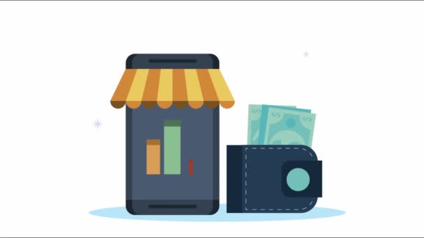 E-commerce animatie met statistieken in smartphone — Stockvideo