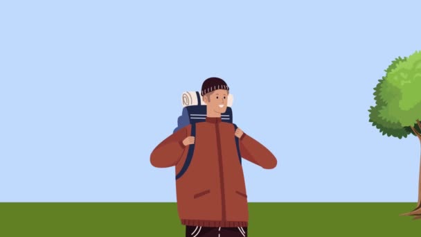 Male camper in the camp animation — Stock Video